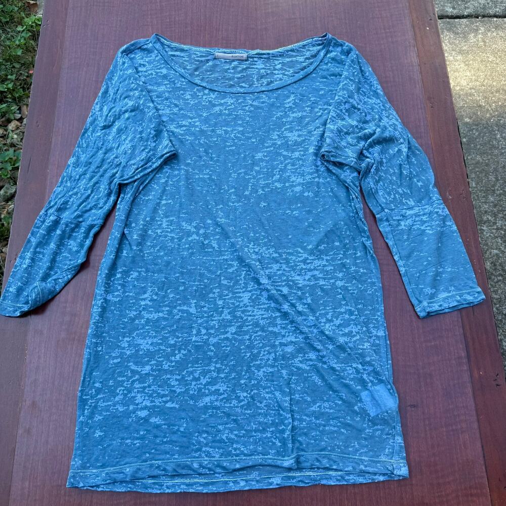 39 Sixtyone‎ Burnout Tee Tunic Y2K Streetwear Women Size Large Blue Long Sleeve